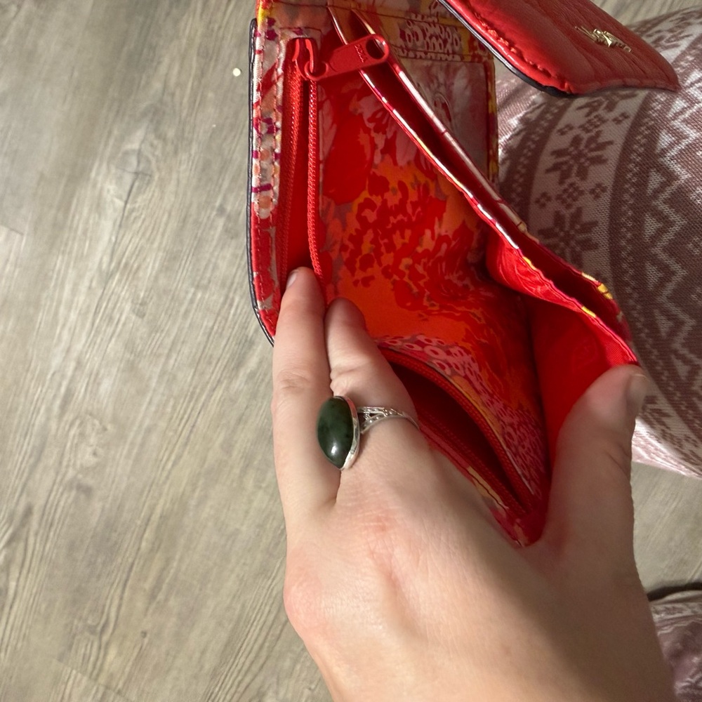 Vera Bradley Leather Riley Compact Wallet Canyon Sunset Red - Picture 6 of 7